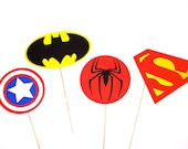 Super Hero Photo Booth Props - Set of 4 Symbols - Batman, Superman, Spider Man, Captain America Props