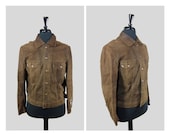Vintage Soft Suede Dark Leather Two Pocket Trucker Jacket - SMall
