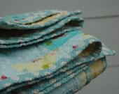 100% Cotton Springtime Baby Quilt / Darling Owls and Bird Buntings Handmade Cotton Quilt
