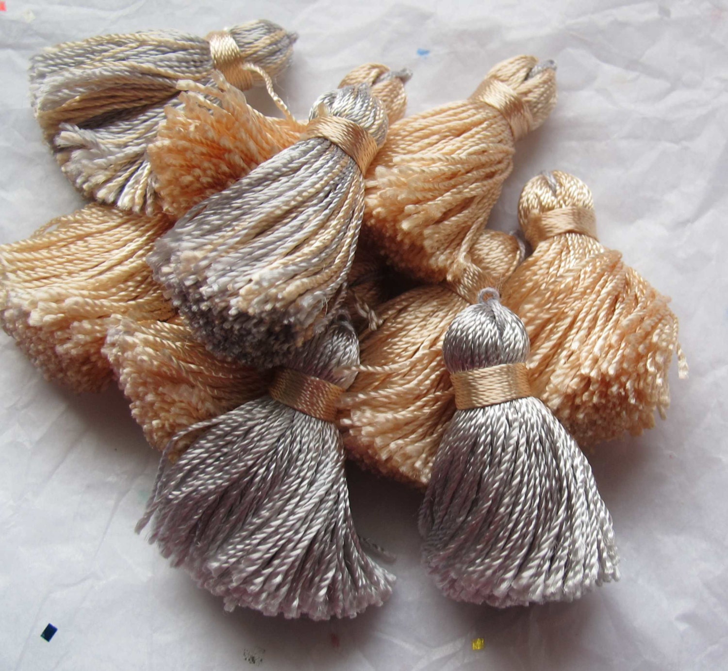 Mini tassels peach silver grey (set of 10) your choice of colours