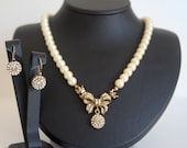 Antique brass vintage style full strand ivory pearl classic bridal jewelry set wedding jewelry bridal jewelry