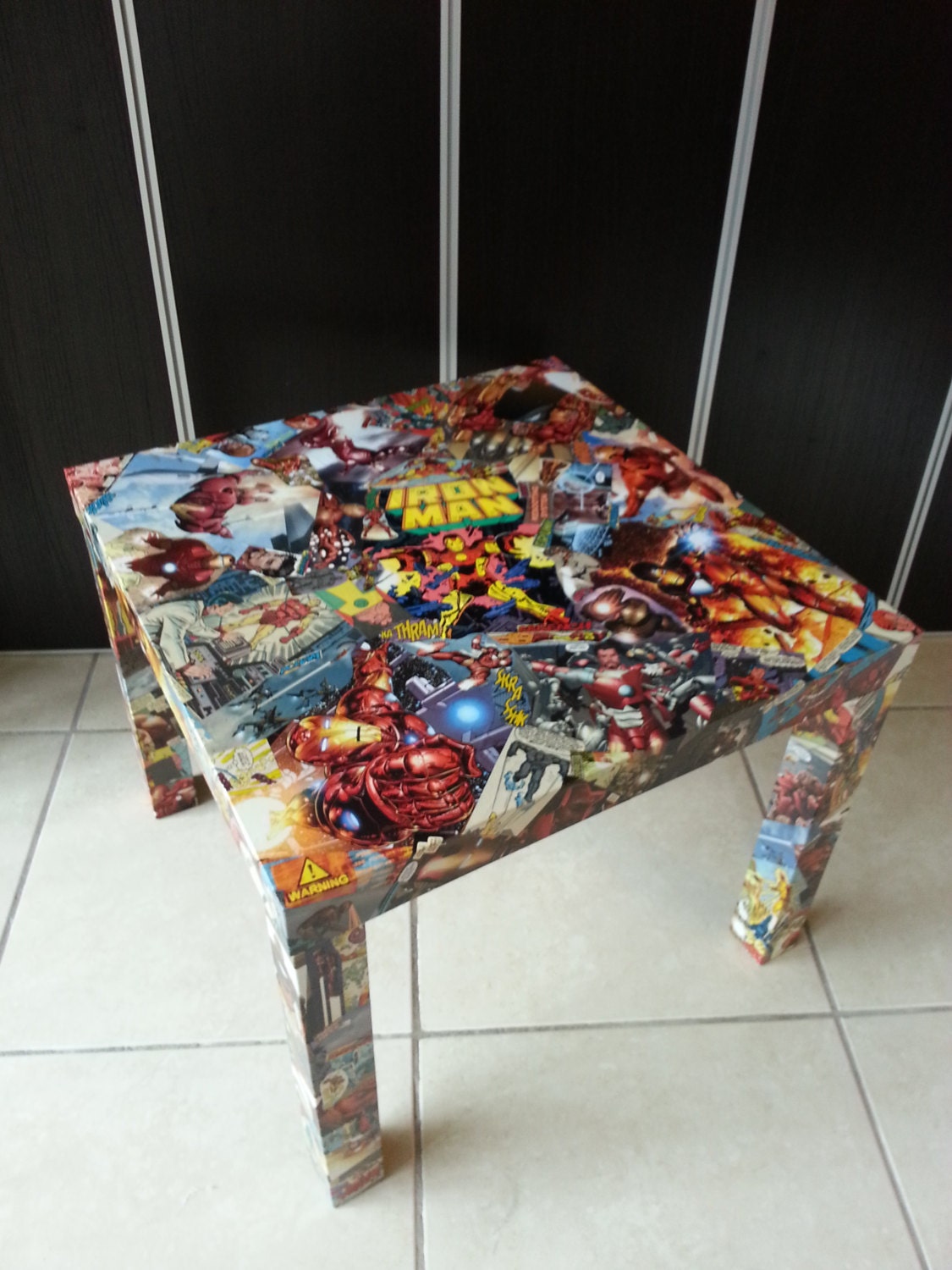 CUSTOM Iron Man OR Avengers Comic Collage Table AND collaged legs