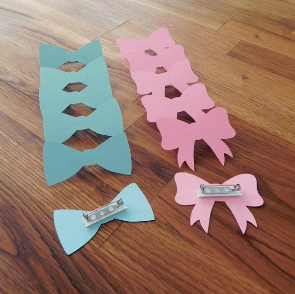 Party Pins: Gender Reveal Baby Shower - Die Cut Pink Girl Bows & Blue Boy Bow Ties wedding engagement