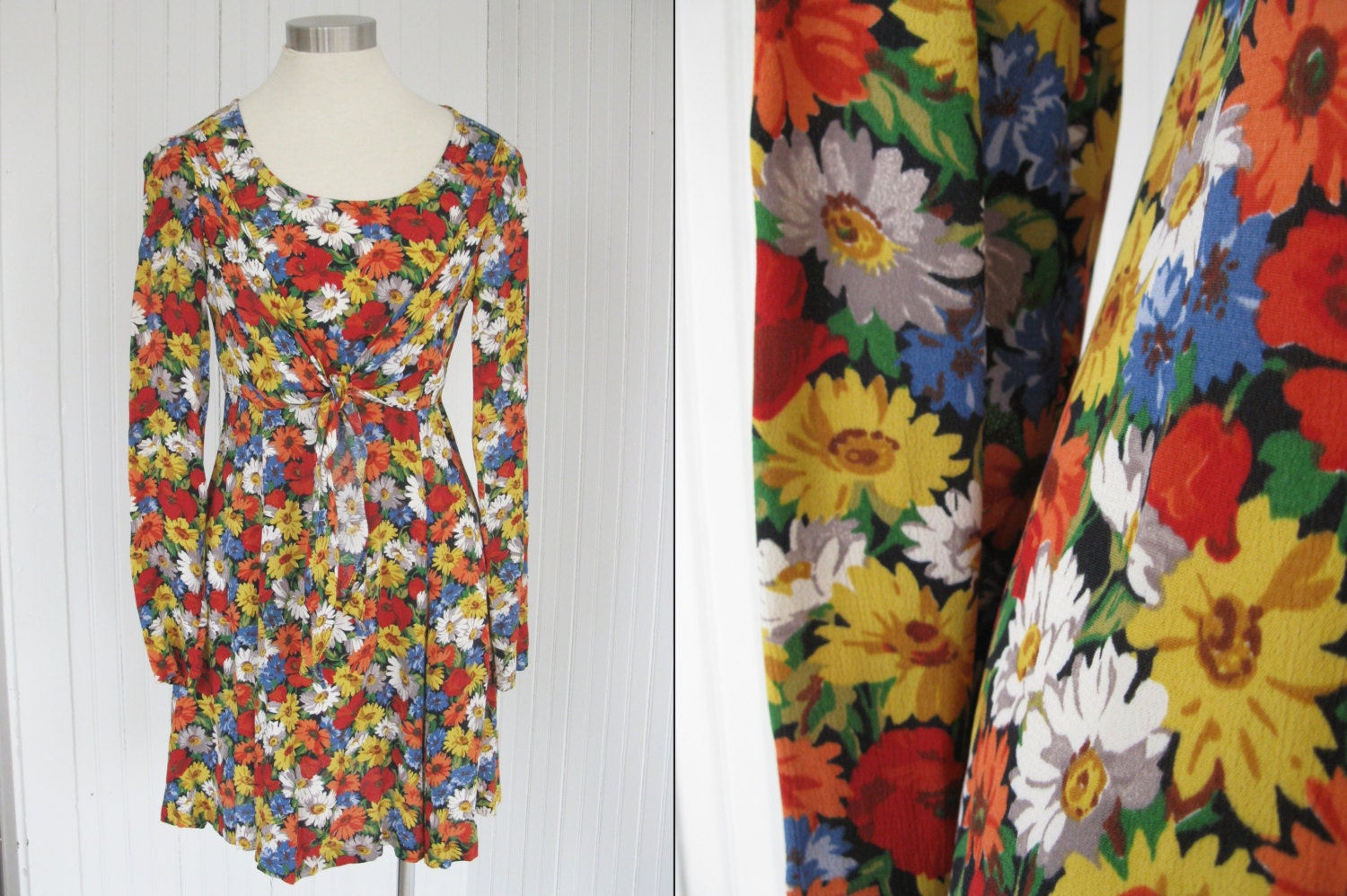 90s Betsey Johnson Dress / Grunge Floral Babydoll Mini Dress Faux Vest Festival