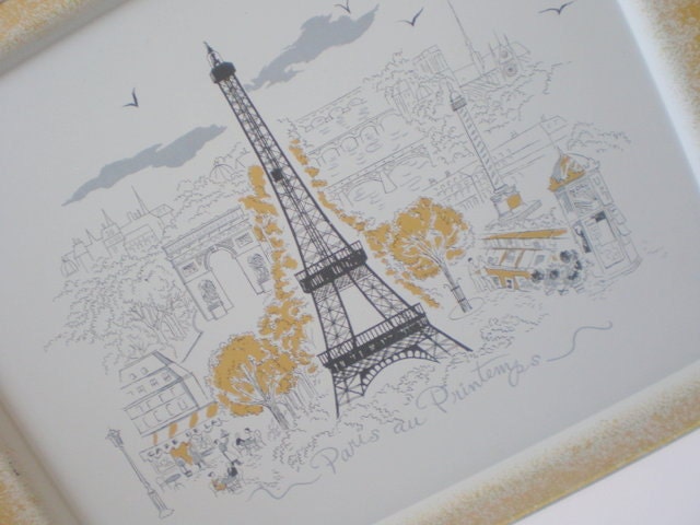Vintage 50s 60s LARGE metal Paris tray / Mid Century / Shabby Cottage Chic / Wall Decor / Paris Apt. / Eiffel Tower Serving