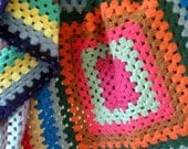 Vintage crochet afghan / handmade throw / lap blanket  / bright COLORFUL Geometric Granny afghan