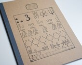 Kraft brown notebook hand stamped with a vintage french rubber stamp - Number 3 - Math and numbers