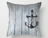 Decorative Pillow Cover, Photo Pillow Case, Accent Pillow Case, Nautical, Anchor, Blue Black, Home Decor, 16x16, 18x18
