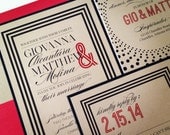 Gold and Black Wedding Invitation- SUIT AND TIE - Modern Chic Wedding Invitations with red envelopes