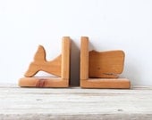 Folk Art. Large Wooden Whale Bookends