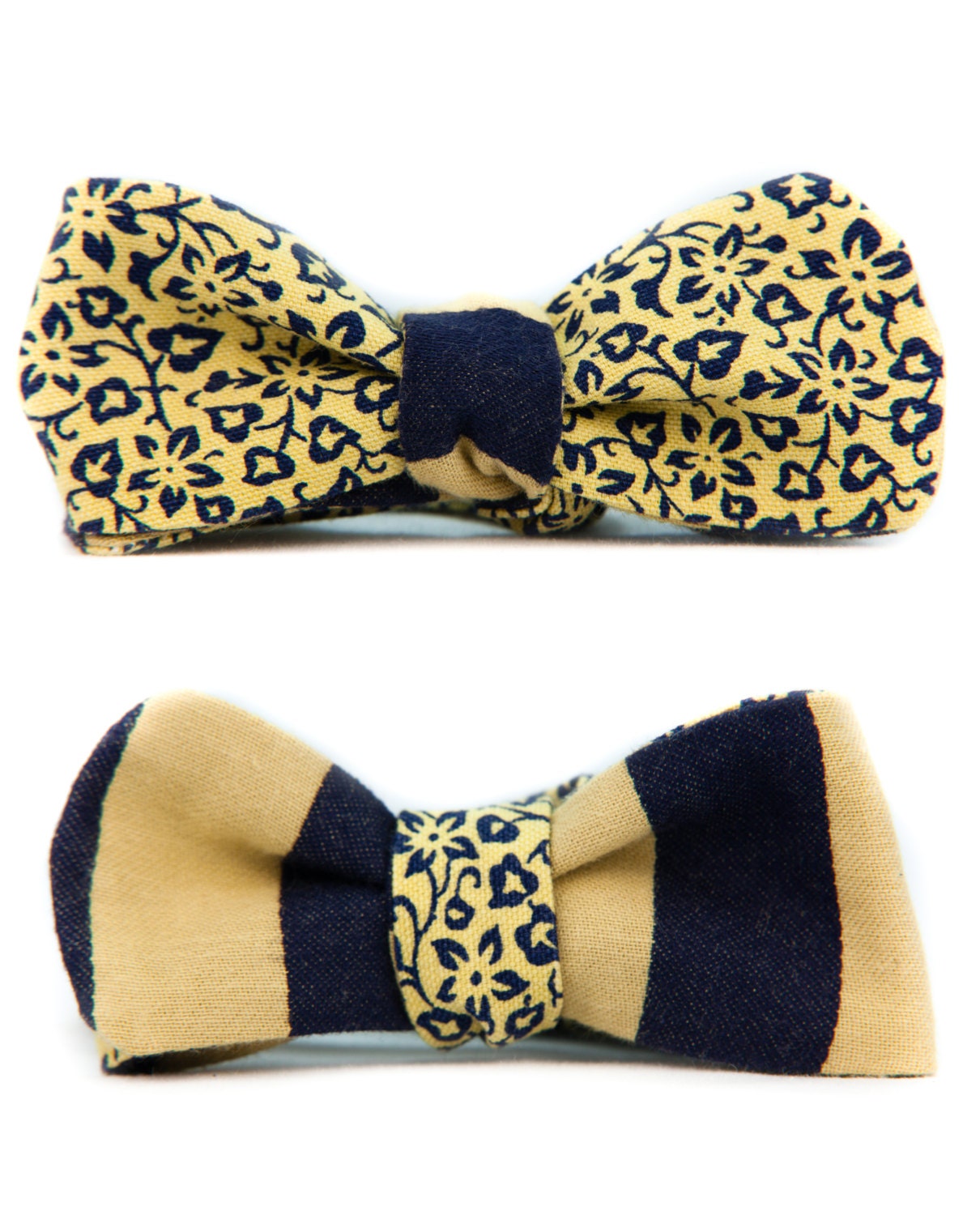 Stripe and Ditsy Reversible Bowtie