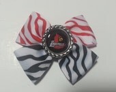 University of Louisville Hair Bow-Black, White, Red Zebra Stripe-U of L-Hairbow for Girls-Kentucy-College Sports