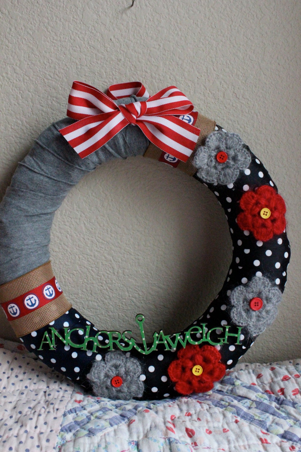 Ready to Ship - 14 inch Anchors Away Handmade Wreath by HotGlueHangover