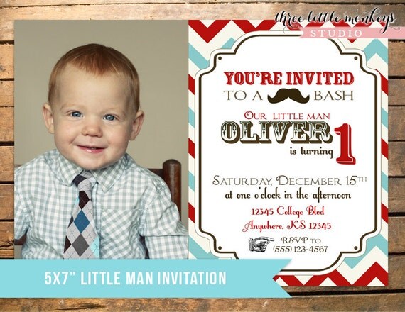 Vintage Little Man Mustache Birthday Party Pack as featured on Amy Atlas Events - Red and Blue Il_570xn