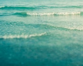SALE Ocean Photograph. dreamy. ethereal. square summer photo. sea. aqua. waves, zen meditation print, blue 8x8