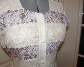 Vintage Hippie Dress Boho Chic Muslin French Crochet Lace and Embroidery Handmade Plus Size