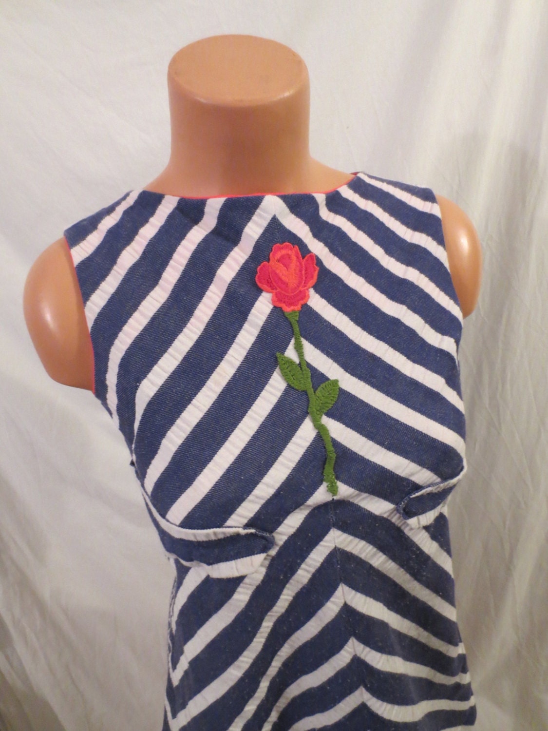 SAILOR STRIPES mod mini dress - red rose - Ruth of Carolina XXS