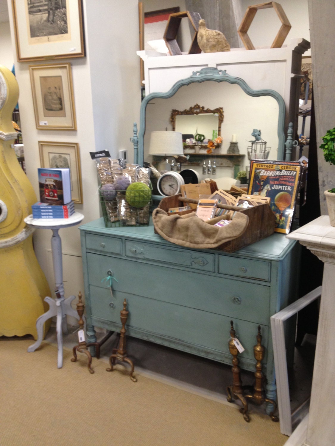Vintage dresser with mirror hand painted Duck Egg Blue