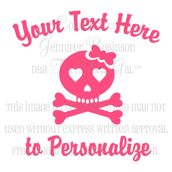Personalized Skull & Crossbones Vinyl Decal Sticker (Style 1) - ANY Color
