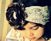 Baby Girl headband brown Flower with   rhinestone cream lace headband ,Girl headband.