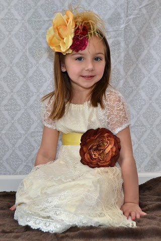 Girls Spring Shabby Chic Wedding Flower Girl Cream Lace Rustic Dress