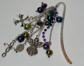 Beaded Bookmark Dazzler - Teal, Purple and Green - Angel, Crosses and Believe Charm - Books and Zines, Boomark, Beaded, Custom, Handmade