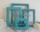 Beach Cottage Blue Green Shabby Chic Picture Frame Set Gallery Collection Coastal Nautical Aqua Teal Turquoise Tropical Spa