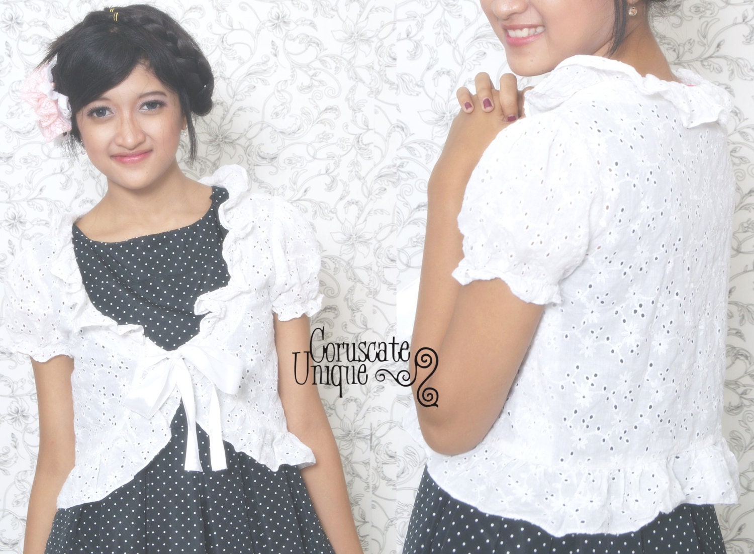 Victorian Bolero Flower White Cotton Embroidery
