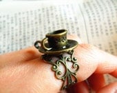 Enjoyable Leisure Hour - Antique Bronze Hipster 3D Coffee Cup miniature Ring, Adjustable Vintage Style Lace Filigree Ring, Victorian Jewelry