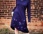 Hoodie dress- asymmetrical screen print honeycombs in bamboo terry
