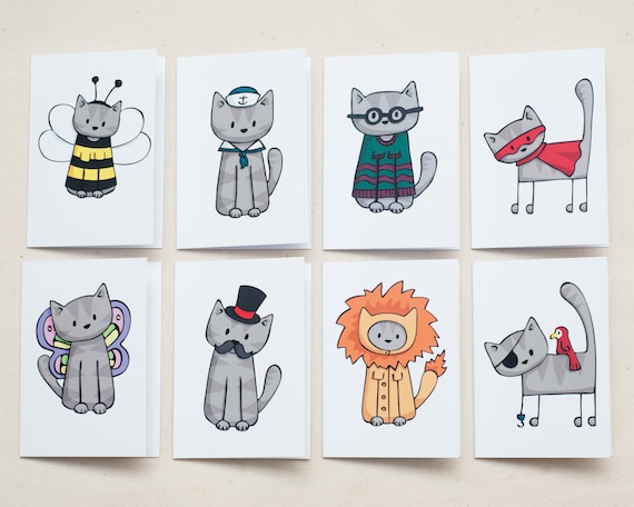 8 Dressed-up Cat Mini-Cards