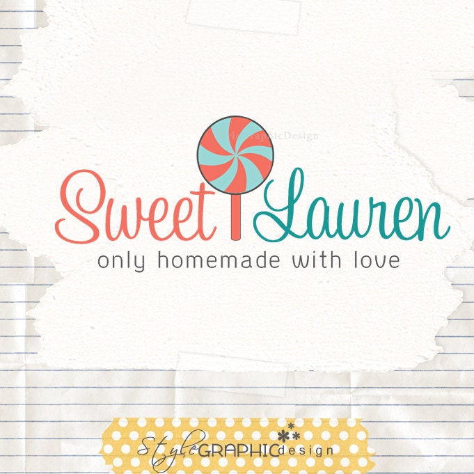 Sweet logo design premade candy logo candy business branding and watermark