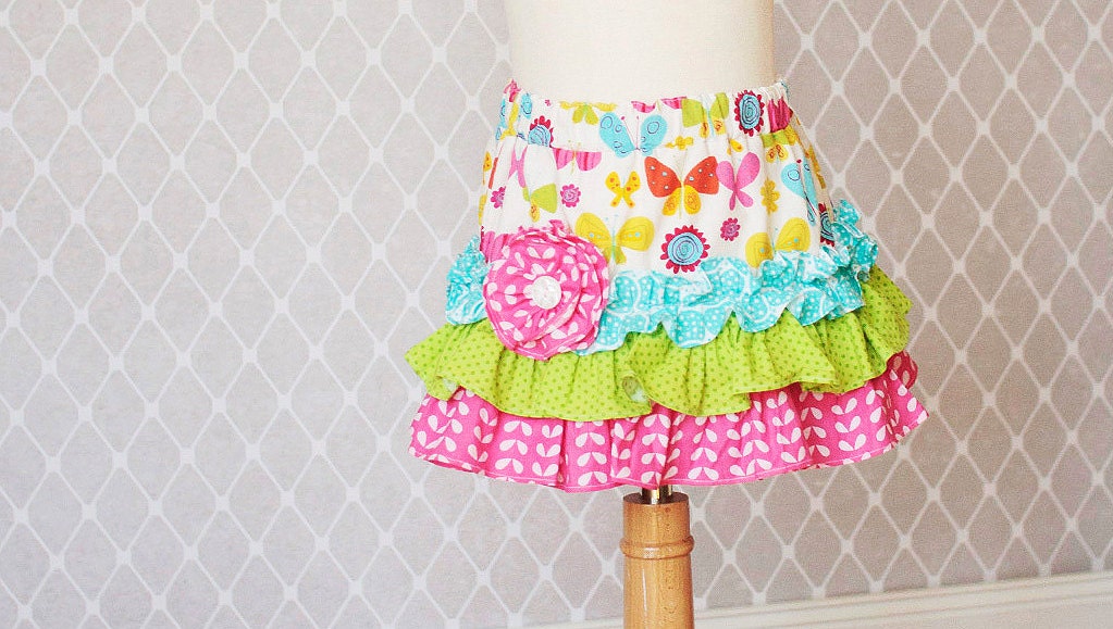 Girls Skirt,  Girls Spring Ruffle Skirt, Pink Girls Skirt, Childrens Clothing, Toddler Skirt,, Garden Inspired, Colorful Summer Skirt