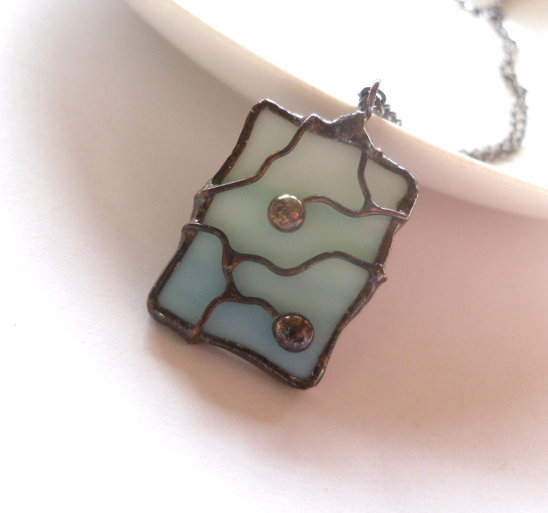 Stained glass pendant copper wire turquoise jewelry funky one of a kind Separate paths