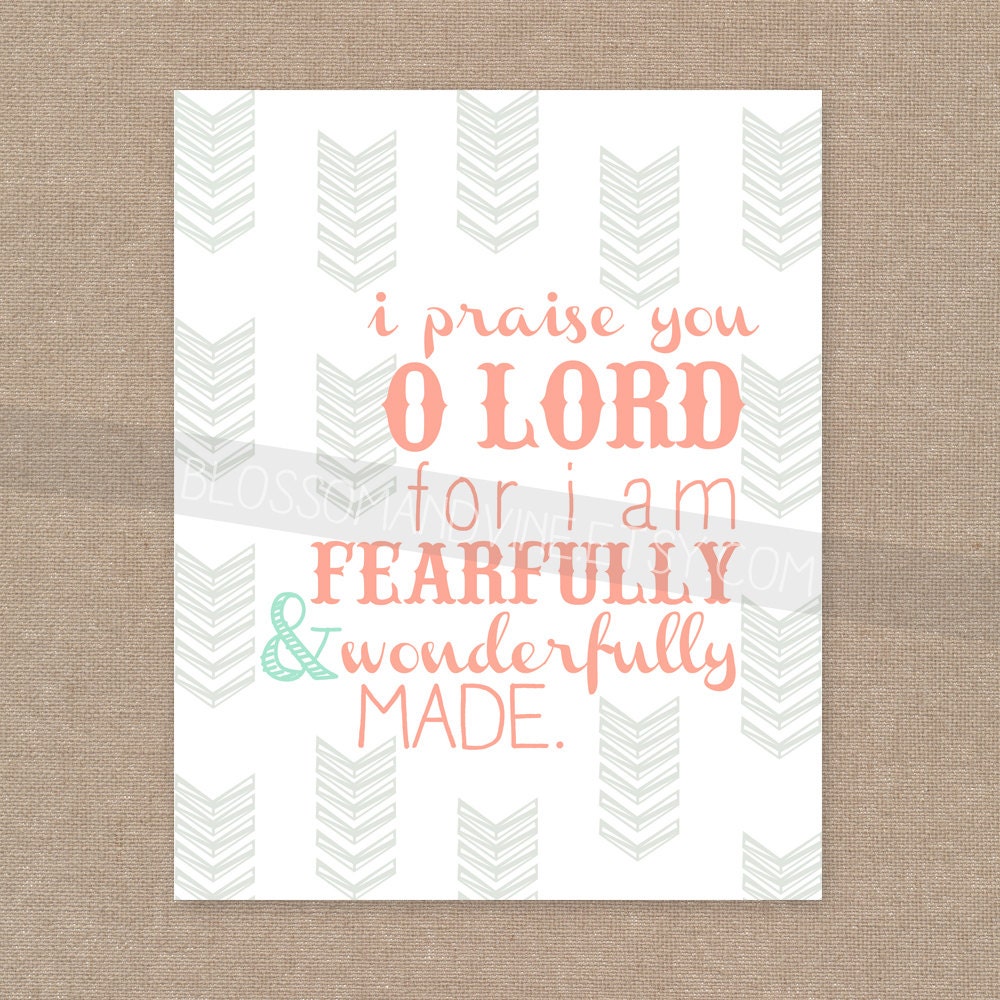 Scripture Print for the wall - Psalm 139 "Fearfully & Wonderfully Made" arrow 8x10 bible verse wall art decor