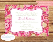 Bright Pink Paisley Invitation - Printable - Digital File Only
