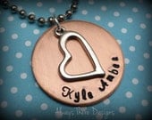 Personalized Hand Stamped Rustic Copper Loving Family Necklace - Mixed Metal Children Kids Mother Grandma Mom Heart