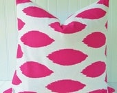 Pink Ikat Pillow - 12 x 18, 16 x 16, or 18 x 18 inch Throw Pillow, Accent Pillow, Pink and White Ikat Pillow Cover