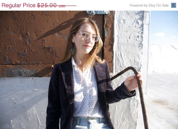 SALE Vintage White Blouse with Small Print