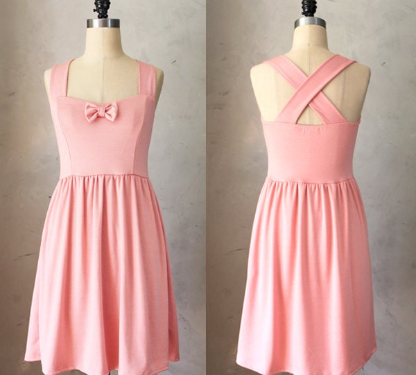 SWEETHEART - BLUSH - Rose pink vintage inspired dress with full gathered skirt // retro // bridesmaid // pinup // bow // sweetheart neckline
