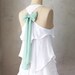 SAGE AURA - Romantic white flowy tier blouse // pastel sage green // chiffon sash bow // tunic // tank top // racerback