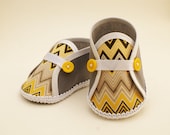 Yellow and Grey Chevron Baby Boy Boottie 0-3 months