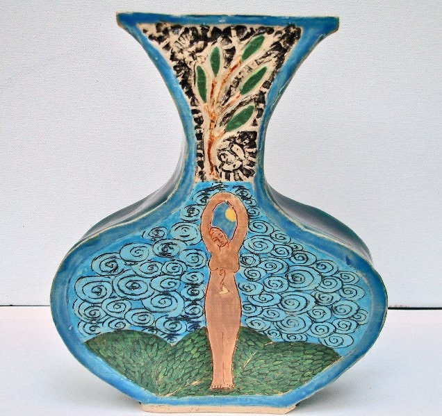 ceramic pottery blue vase figurative