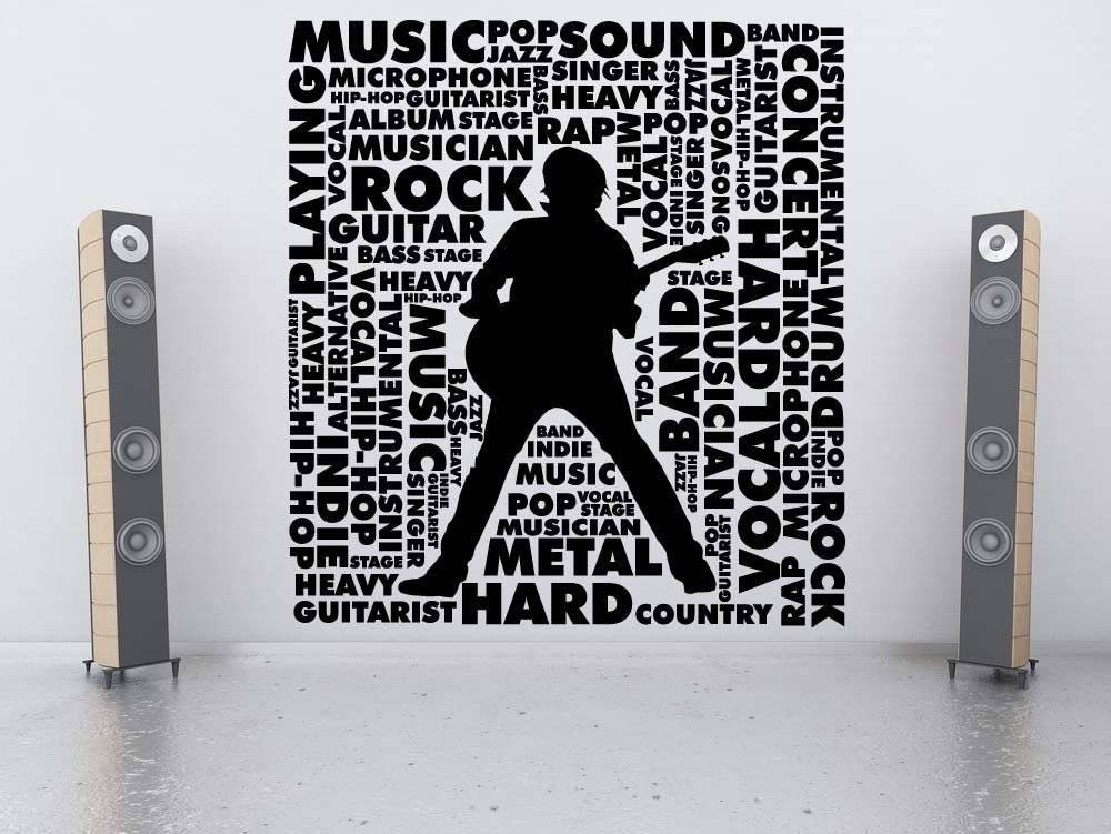 Rock Star with Word Cloud- Decal, Sticker, Vinyl, Wall, Home, Bedroom, Kid's, Dorm Decor