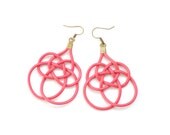 Coral red leather knot earrings, flower knot, light earrings, summer, knotted jewelry, gift for her
