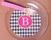 Monogram Houndstooth Dessert Plates - Choose from 72 colors - Set of 12