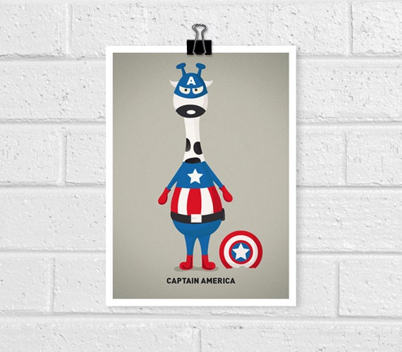 Superhero print decor - Captain America 5 x 7 Print
