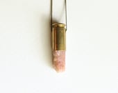 Pink Tourmaline Crystal Bullet Necklace // Brass Casing