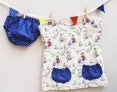 baby girl dress set in vintage seaside print