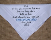 Man's Personalized White Wedding Bridal Handkerchief Embroidered for the Father of the Bride